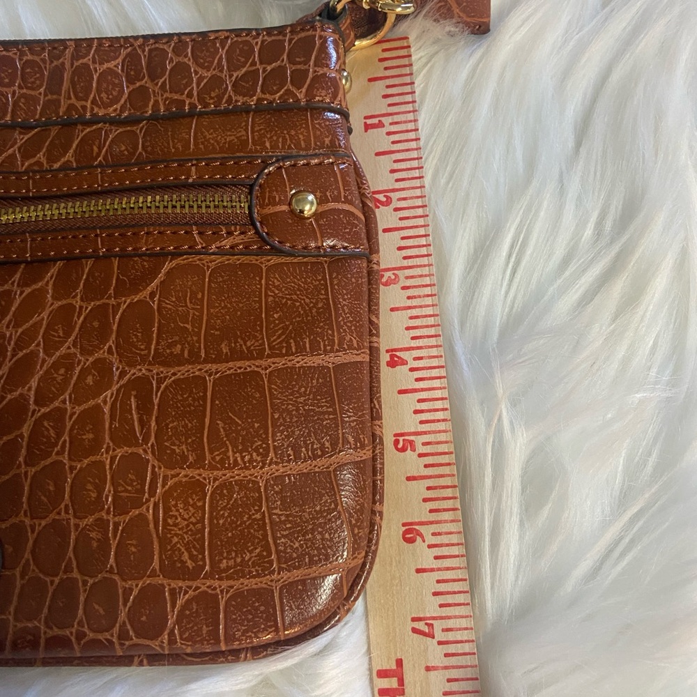 Anne Kline Brown Crocodile Embossed Crossbody Bag - Picture 4 of 8